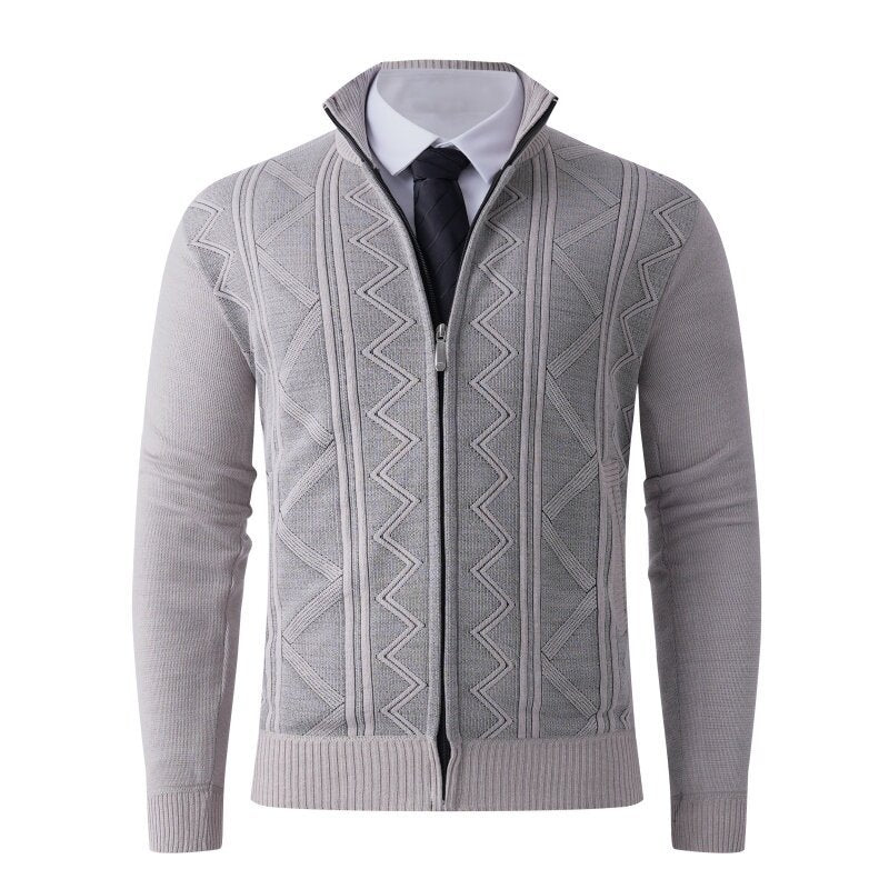 Herren Strick-Zipjacke mit Stehkragen und dezentem Rautenmuster Drune