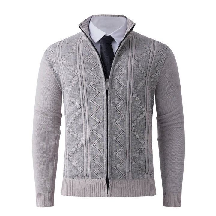 Herren Strick-Zipjacke mit Stehkragen und dezentem Rautenmuster Drune