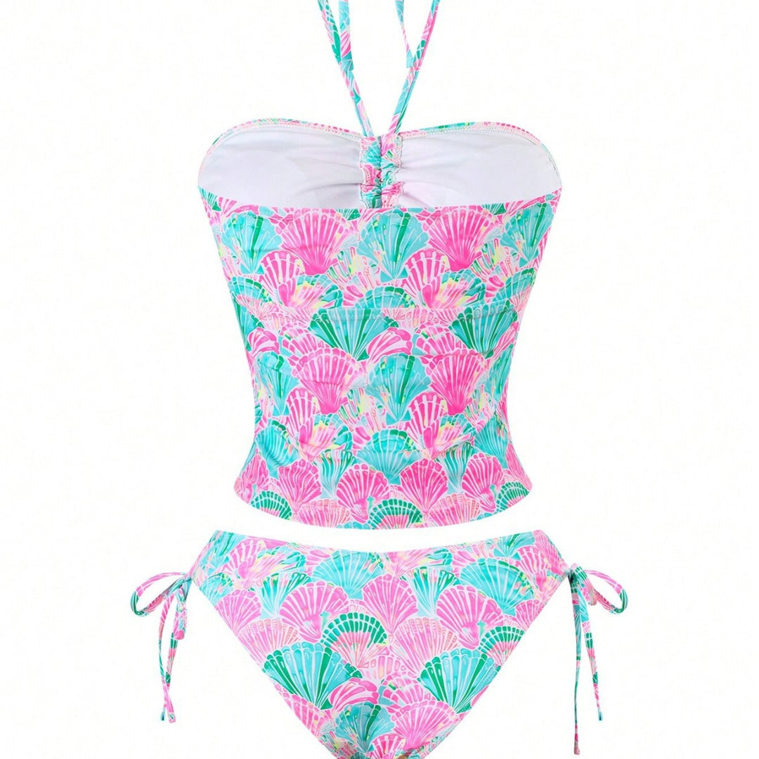 Damen Bandeau-Bikini mit verspieltem Muschelmuster und verstellbaren Trägern Drune