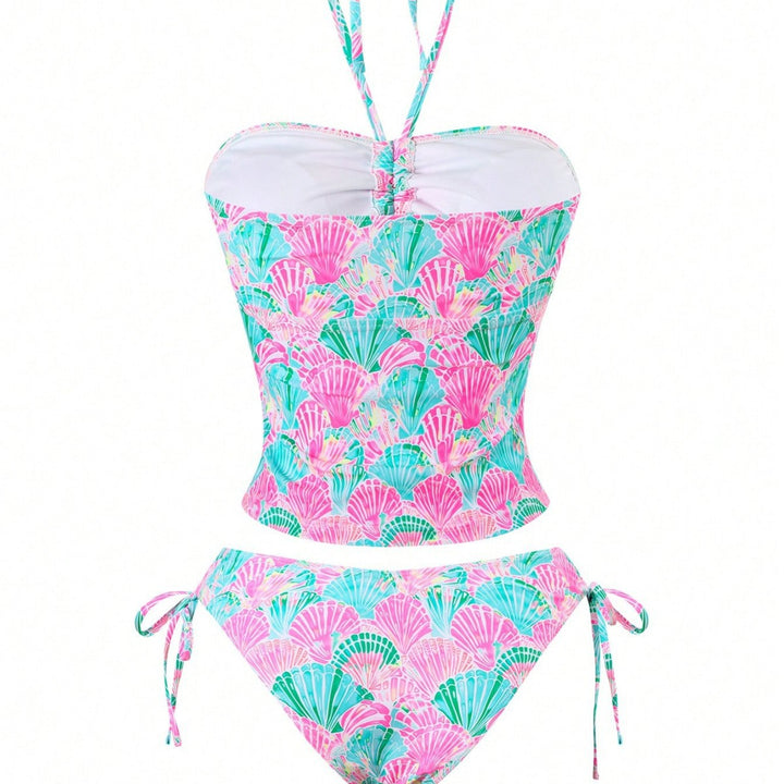 Damen Bandeau-Bikini mit verspieltem Muschelmuster und verstellbaren Trägern Drune