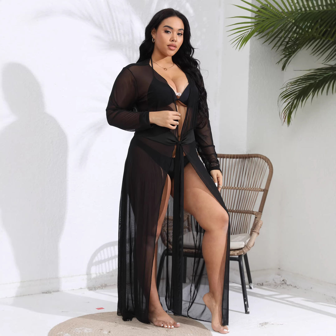 Damen transparenter Strandüberwurf mit verspieltem Taillengürtel Drune