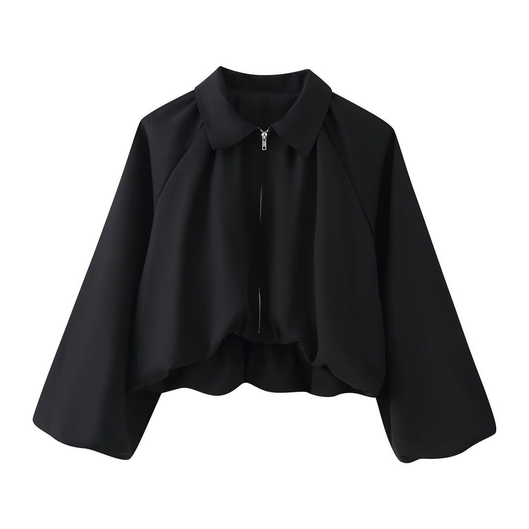 Damen Kurze Cropped‑Jacke mit Raglanärmeln, Reißverschluss und gerafftem Saum Drune
