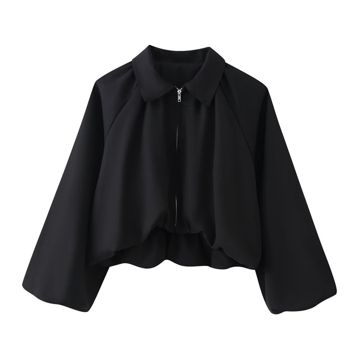 Damen Kurze Cropped‑Jacke mit Raglanärmeln, Reißverschluss und gerafftem Saum Drune