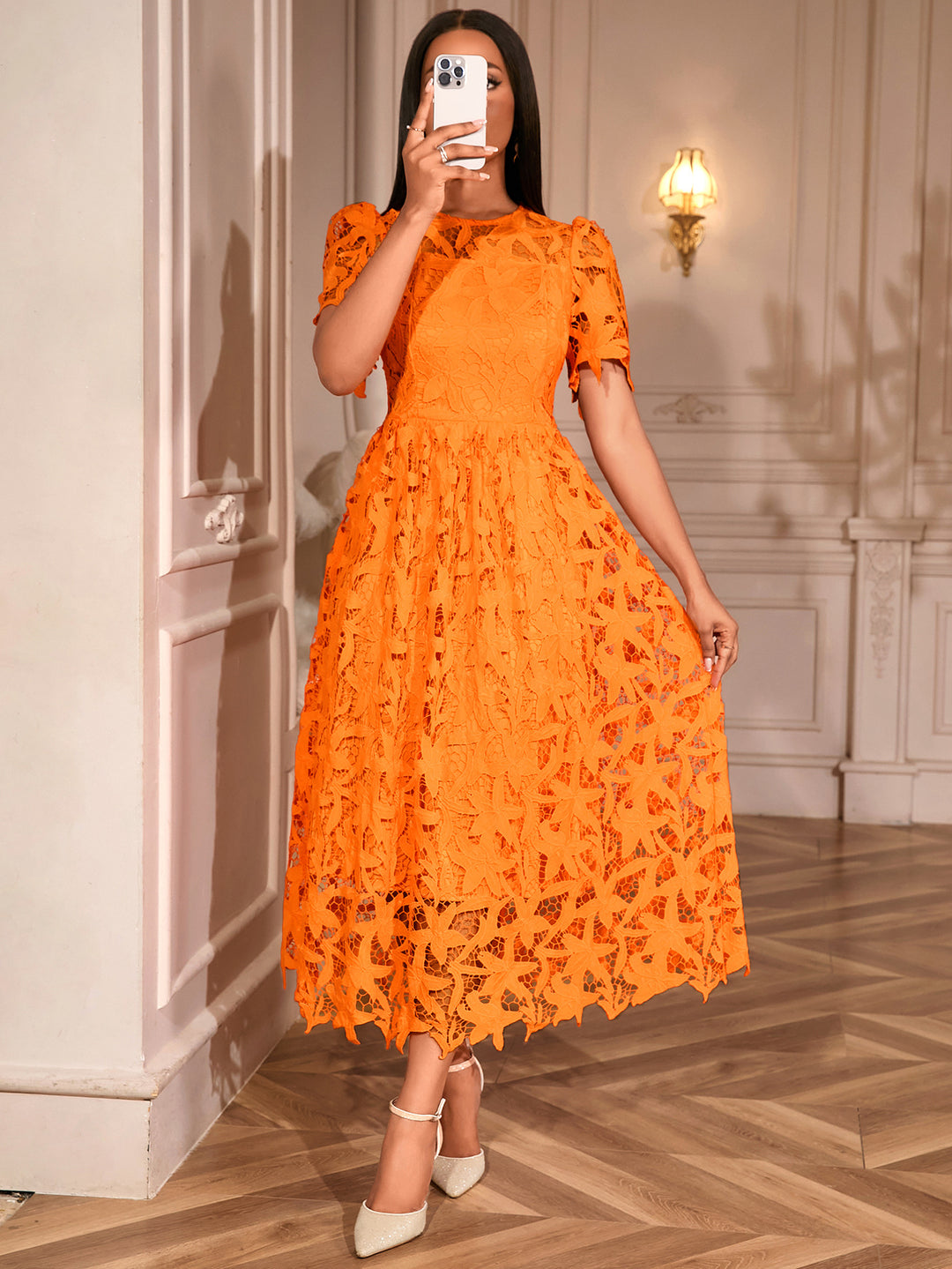 Damen Spitzen-Maxikleid mit floralem Design Drune
