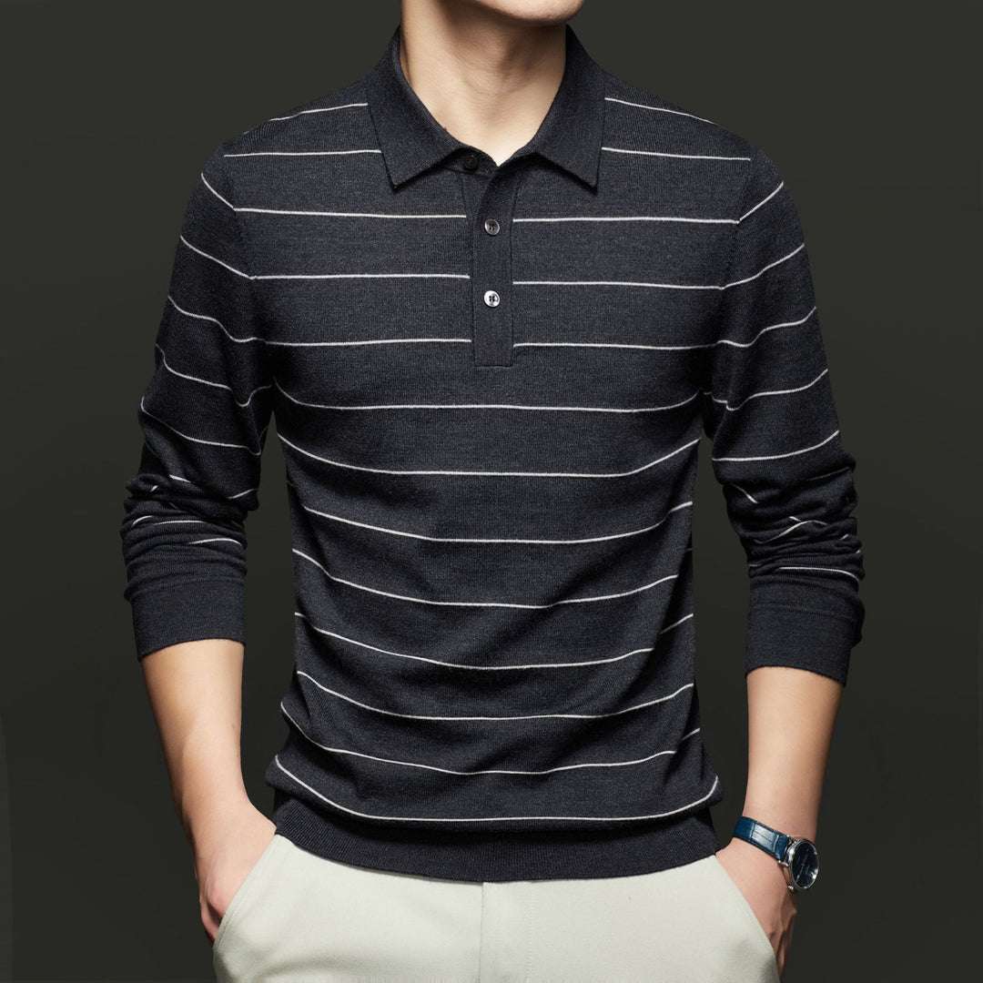 Herren Langarm-Polohemd mit feinem Streifenmuster und bequemer Passform Drune