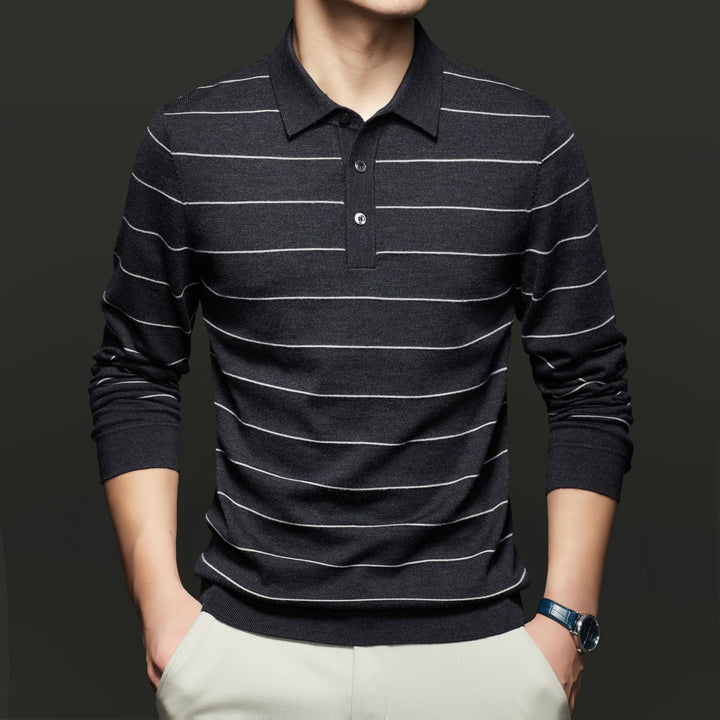 Herren Langarm-Polohemd mit feinem Streifenmuster und bequemer Passform Drune