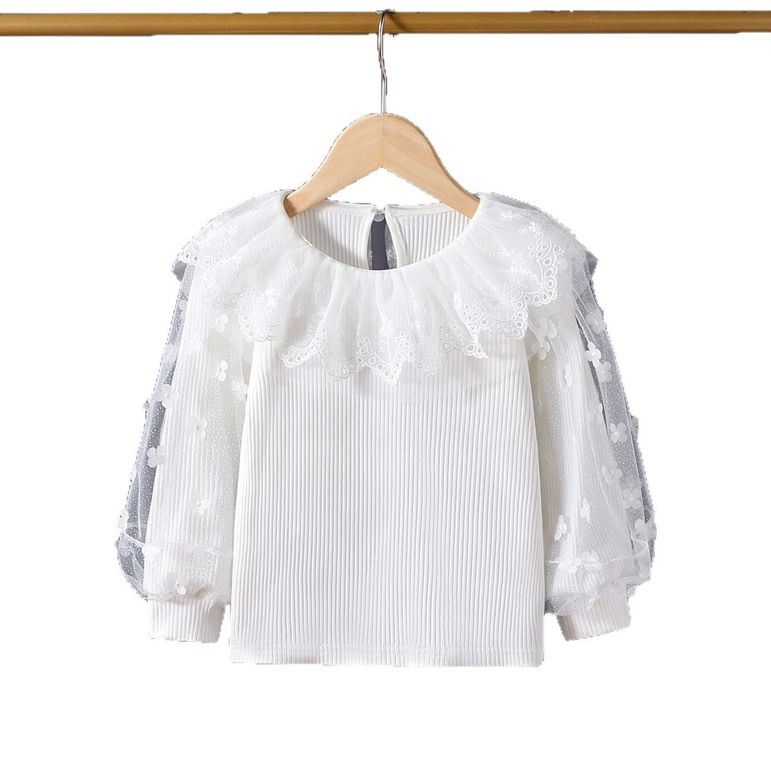 Damen Bluse mit romantischem Tüllkragen und floralen Stickereien Drune
