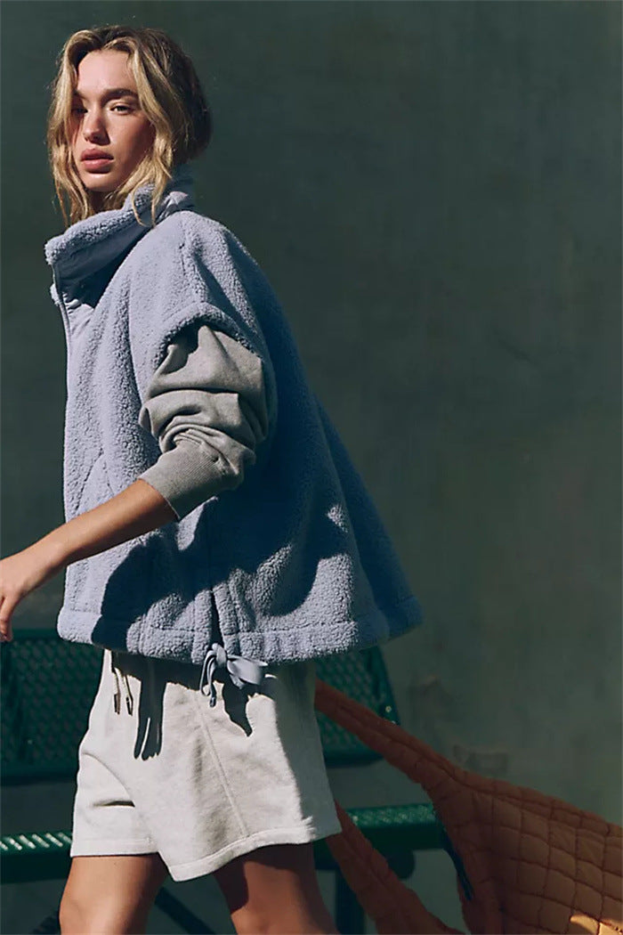 Damen gemütliche und stylische Fleecejacke mit seitlichen Kordelzügen Drune