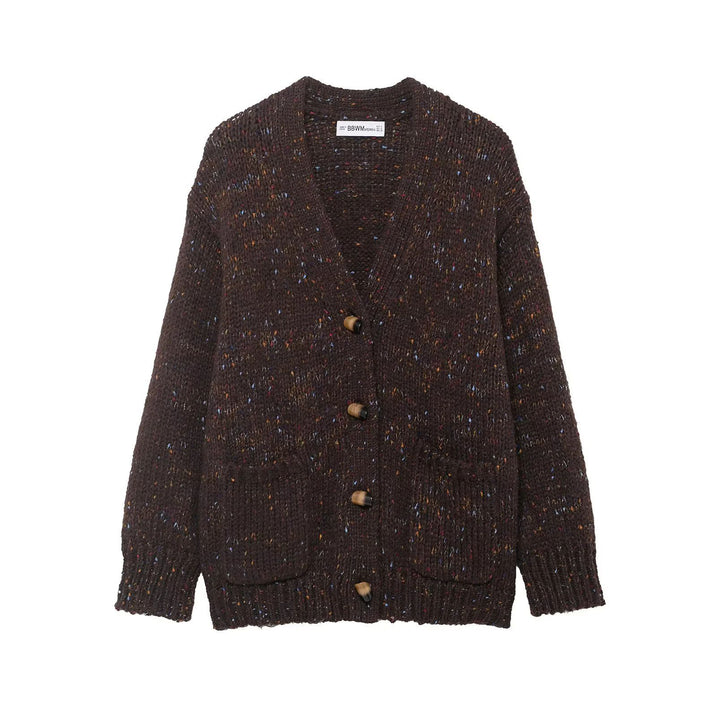 Damen nan grobgestrickte Strickjacke mit Hornknopf‑Front und aufgesetzten Taschen Drune