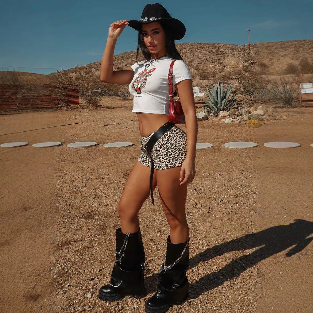 Damen Crop-Top mit Tiger-Print und figurbetontem Schnitt Drune