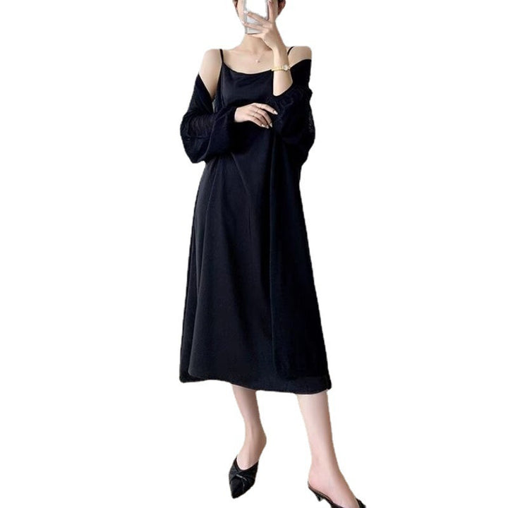Damen Elegante lange Strickjacke mit ballonförmigen Ärmeln und offenen Front Drune