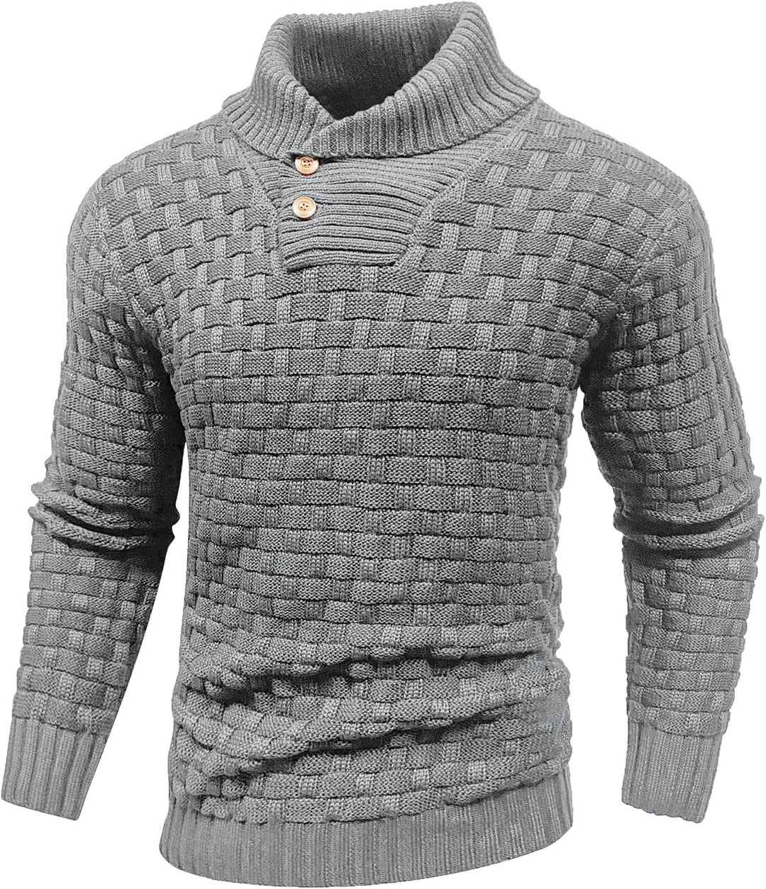 Herren Grobgestrickter Pullover mit hohem Rollkragen, Knopfleiste und Körbchenstrick Drune