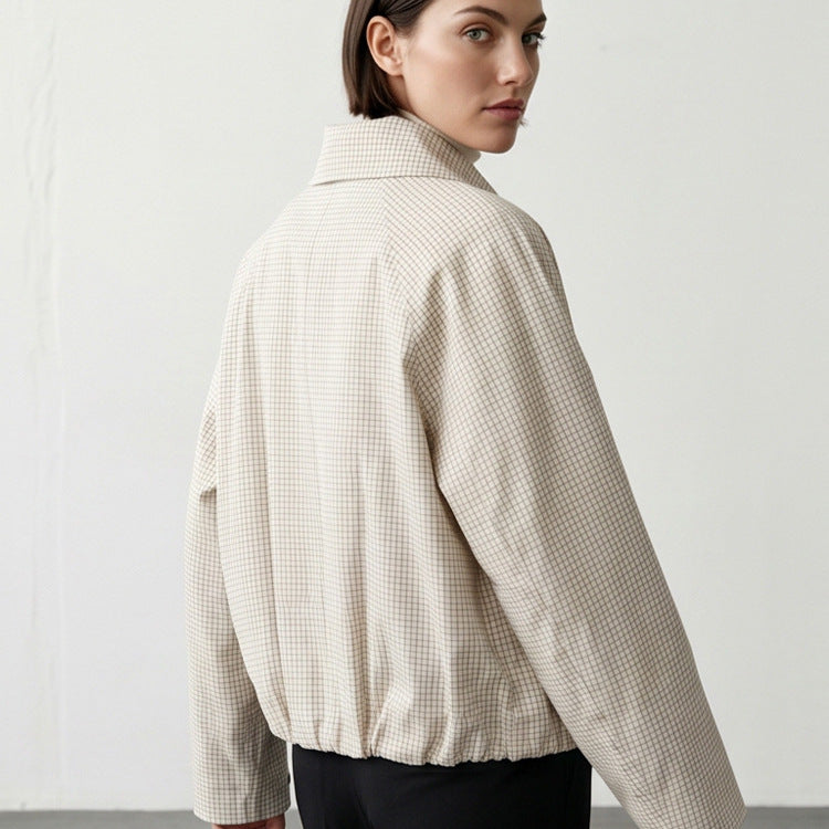 Damen Kurze Doppelreiher-Blousonjacke mit Wickelkragen und Raglanärmeln Drune