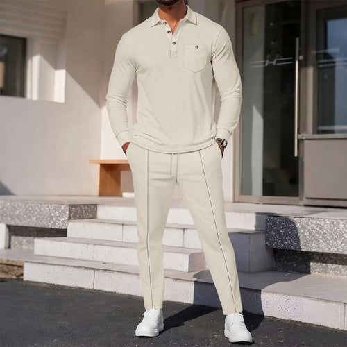 Herren eleganter Freizeitanzug mit strukturiertem Oberteil und modischen Hosen Drune