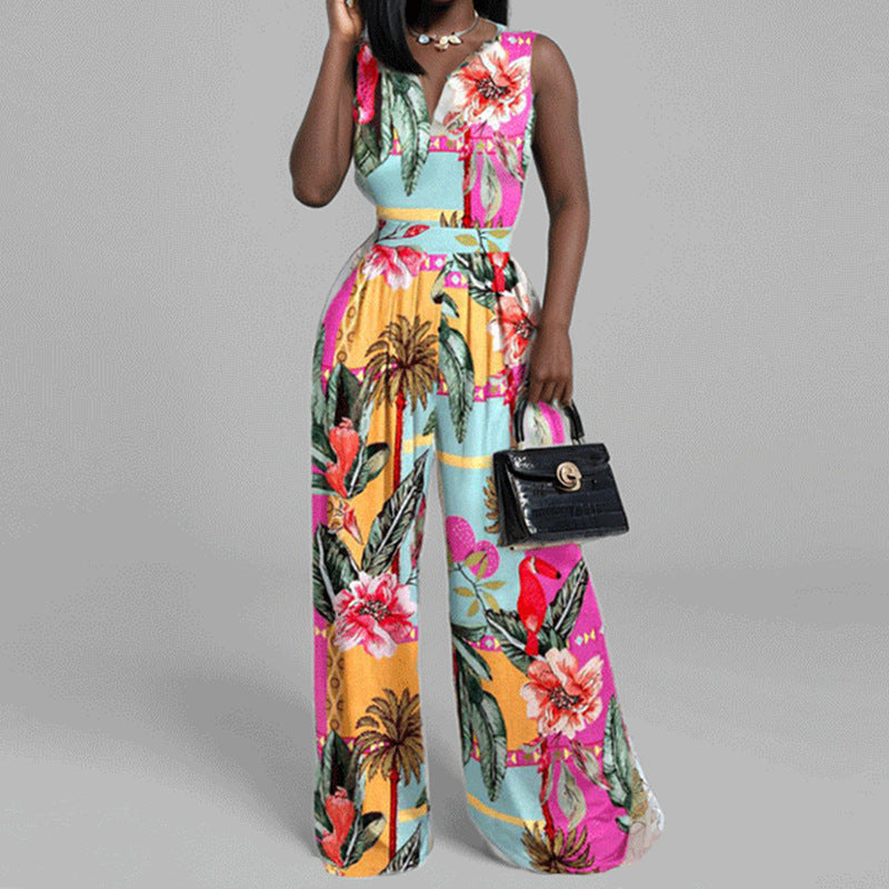 Damen Eleganter Jumpsuit mit weitem Bein und floralem Design Drune