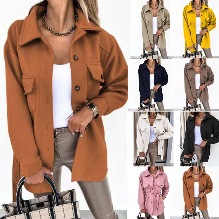 Damen nan oversized Hemdjacke aus Wollmischung mit aufgesetzten Pattentaschen Drune