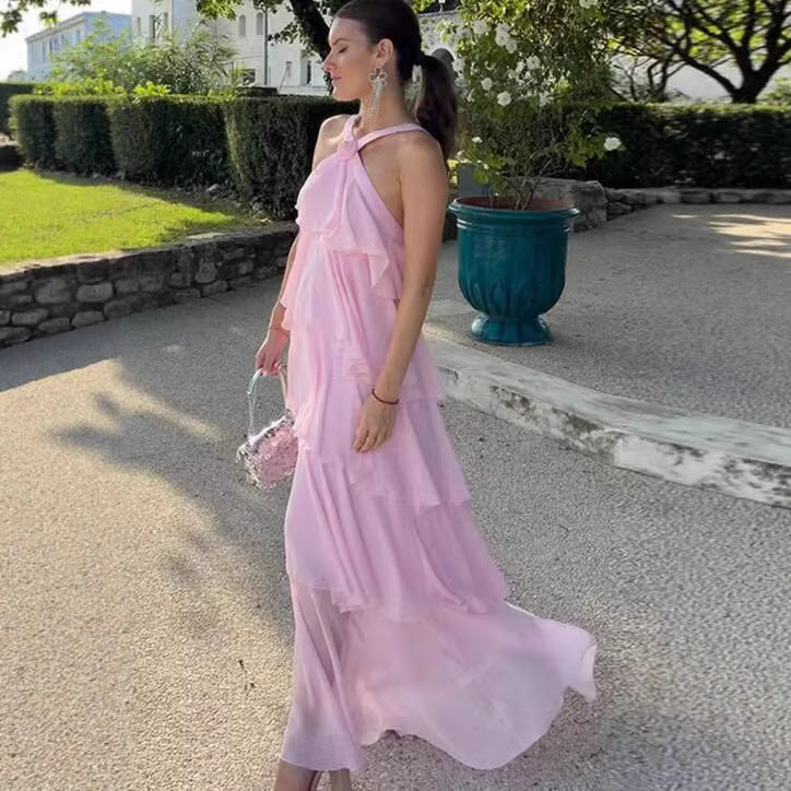 Femme Gestuftes Chiffon Maxi-Kleid Drune