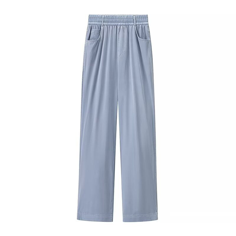 Damen weite High-Waist-Loungehose aus fließender Viskoseoptik mit Elastbund und Eingrifftaschen Drune