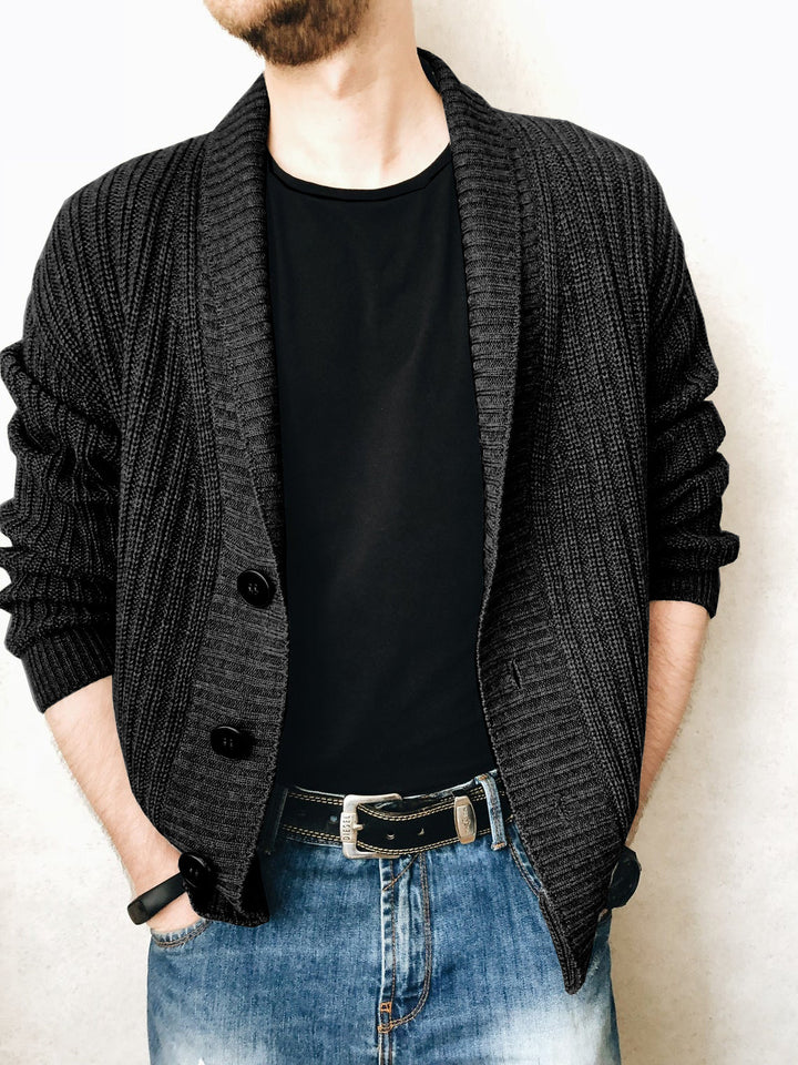 Herren Strickjacke mit modischem Schalkragen und praktischen Knöpfen Drune