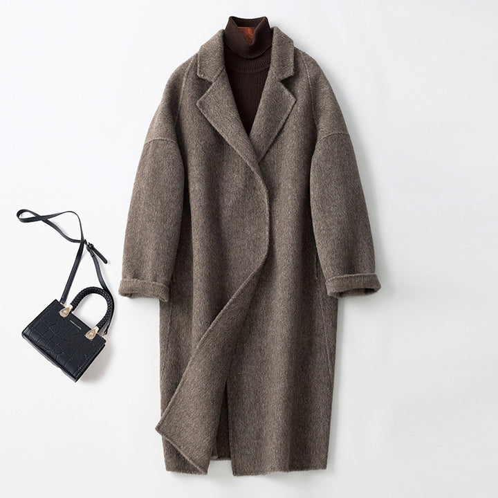 Damen Eleganter Wollmantel mit Abnehmbarer Kapuze Drune
