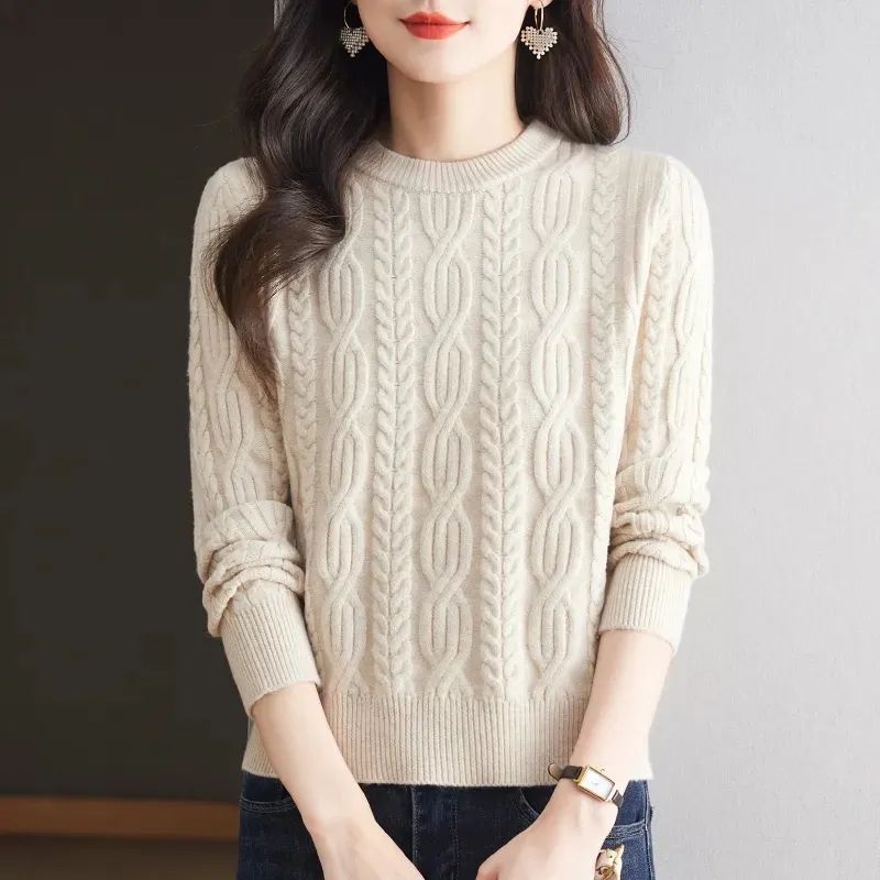 Damen Strickpullover mit Zopfmuster und hohem Kragen Drune