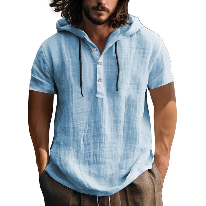 Herren lässiges Kurzarm-Hoodie mit Knopfleiste Drune