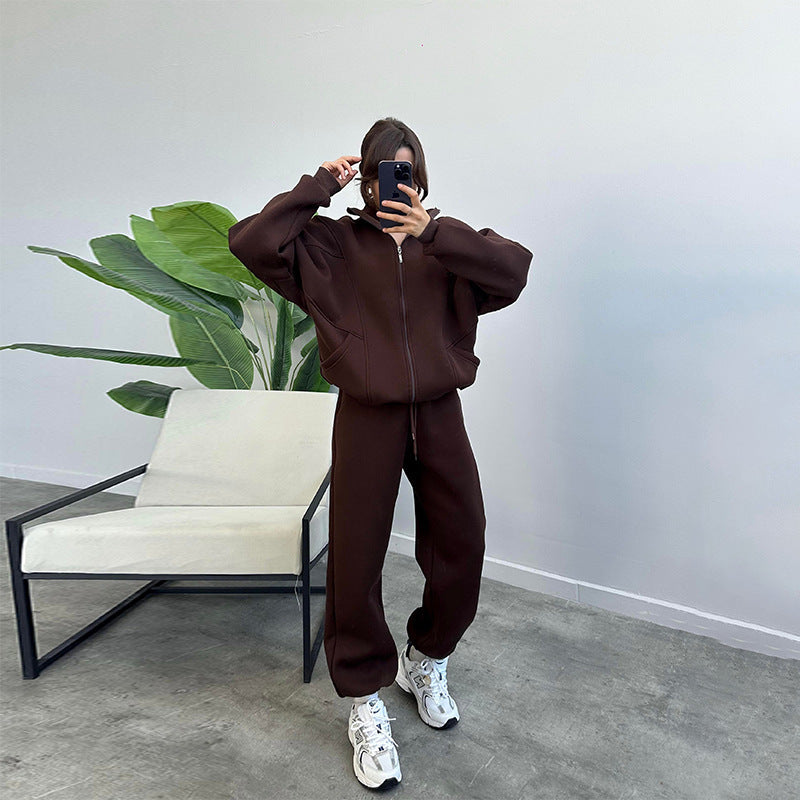 Damen lässiger Zweiteiler mit oversized Hoodie und Jogginghose Drune