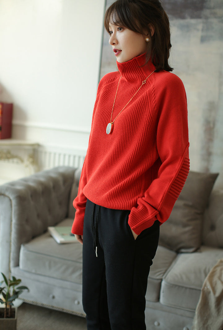 Damen Rollkragenpullover aus feinem Rippstrick mit Raglanärmeln und legerer Silhouette Drune
