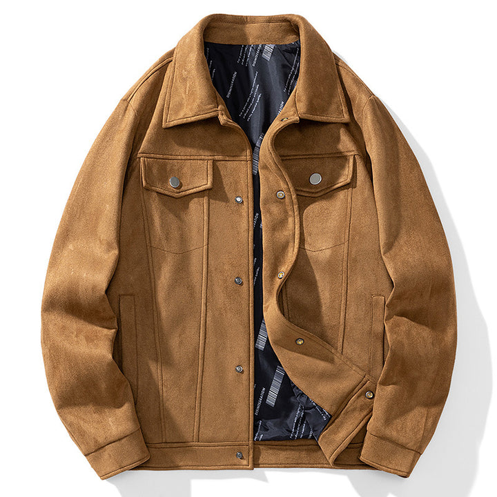 Herren Baumwollmix-Truckerjacke mit kontrastiertem Innenfutter und Pattentaschen Drune