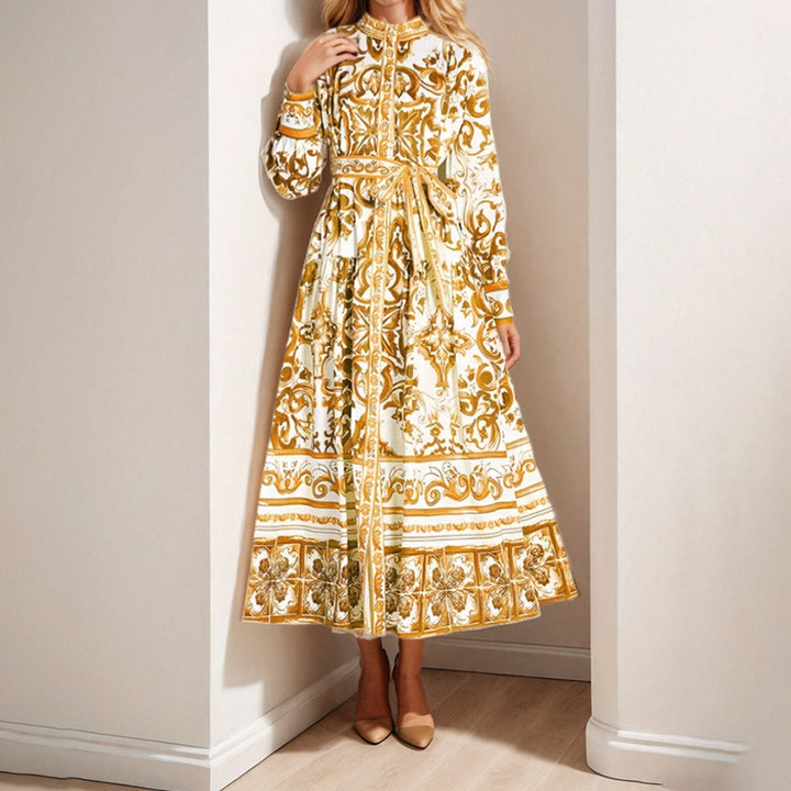 Damen Elegantes Maxikleid mit zartem floralem Muster und praktischem Gürtel Drune