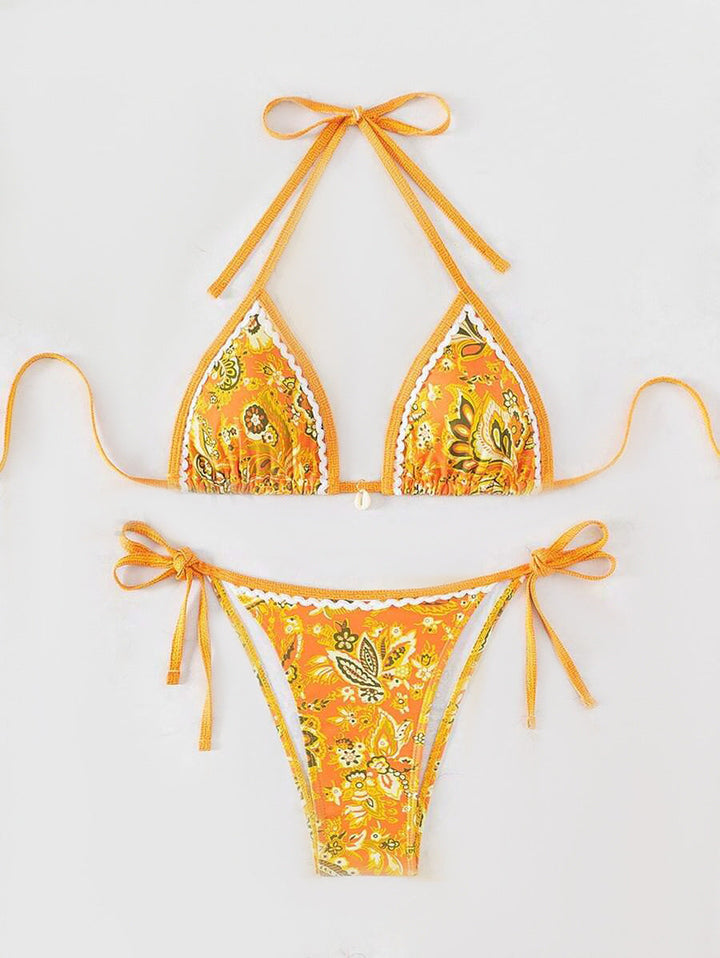 Damen Triangel-Bikini-Set mit verstellbaren Bindebändern und floralem Design Drune