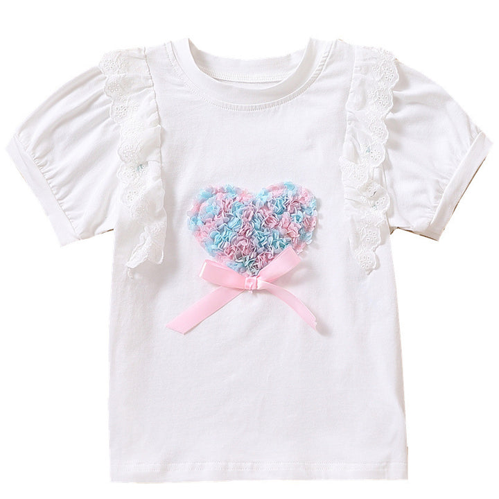 Mädchen T-Shirt mit Rüschendetails und Herzmotiv Drune