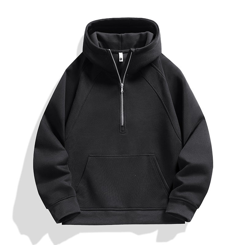 Unisex Halbzip-Kapuzenpullover mit hohem Kragen, Kängurutasche & gerippten Bündchen Drune
