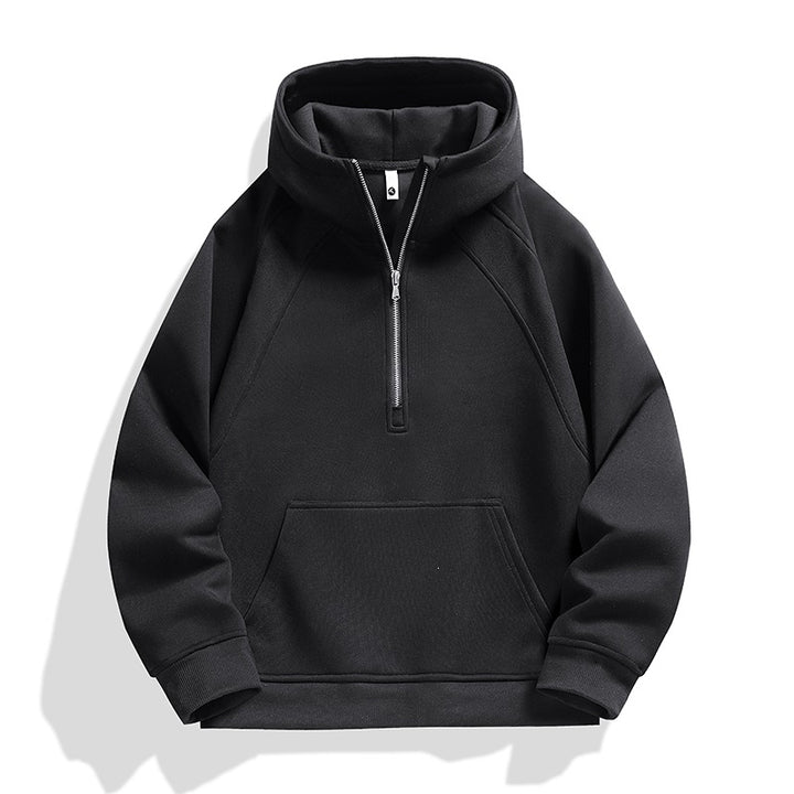Unisex Halbzip-Kapuzenpullover mit hohem Kragen, Kängurutasche & gerippten Bündchen Drune