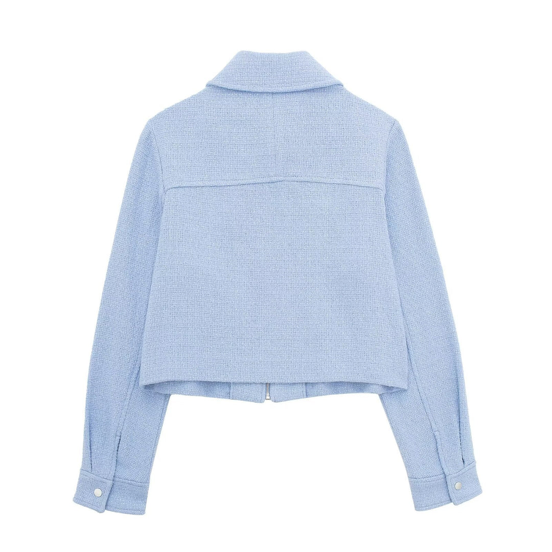 Damen nan strukturierte Kurzjacke im Bouclé-Look mit Reißverschluss und Hemdkragen Drune