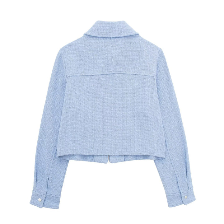 Damen nan strukturierte Kurzjacke im Bouclé-Look mit Reißverschluss und Hemdkragen Drune