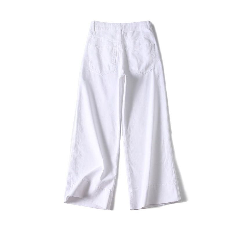 Damen Weite hochtaillierte Palazzo-Hose aus Baumwollmix mit Umschlagsaum Drune