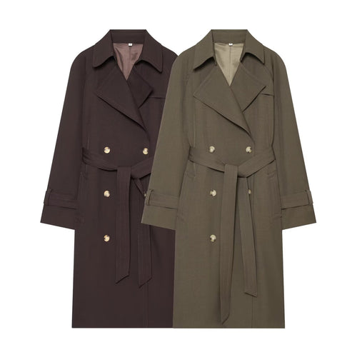 Damen Doppelreihiger Trenchcoat mit Taillengürtel und Raglanärmeln Drune