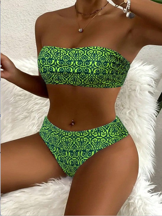Damen Bandeau-Bikini mit elegantem Muster Drune