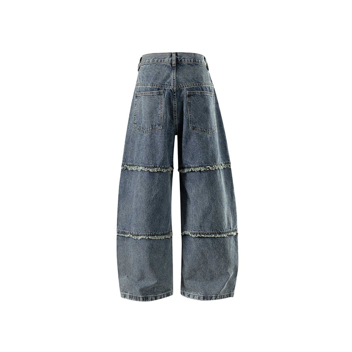 Damen High‑Waist Weite Denim-Culotte mit aufgesetzten Taschen und Fransen Drune