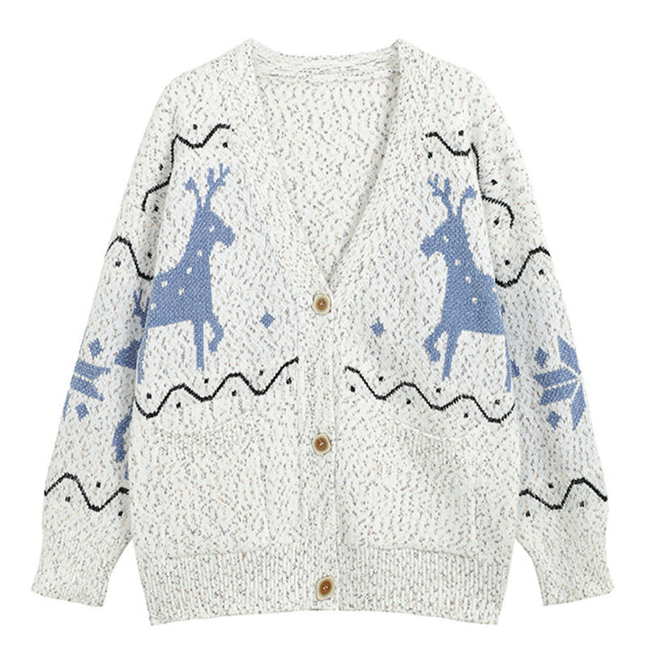 Damen Gemütlicher Cardigan mit Rentier-Motiv und Taschen Drune