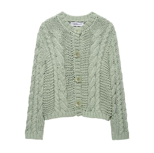 Damen Strickjacke mit Zopfmuster und Knopfdetails Drune