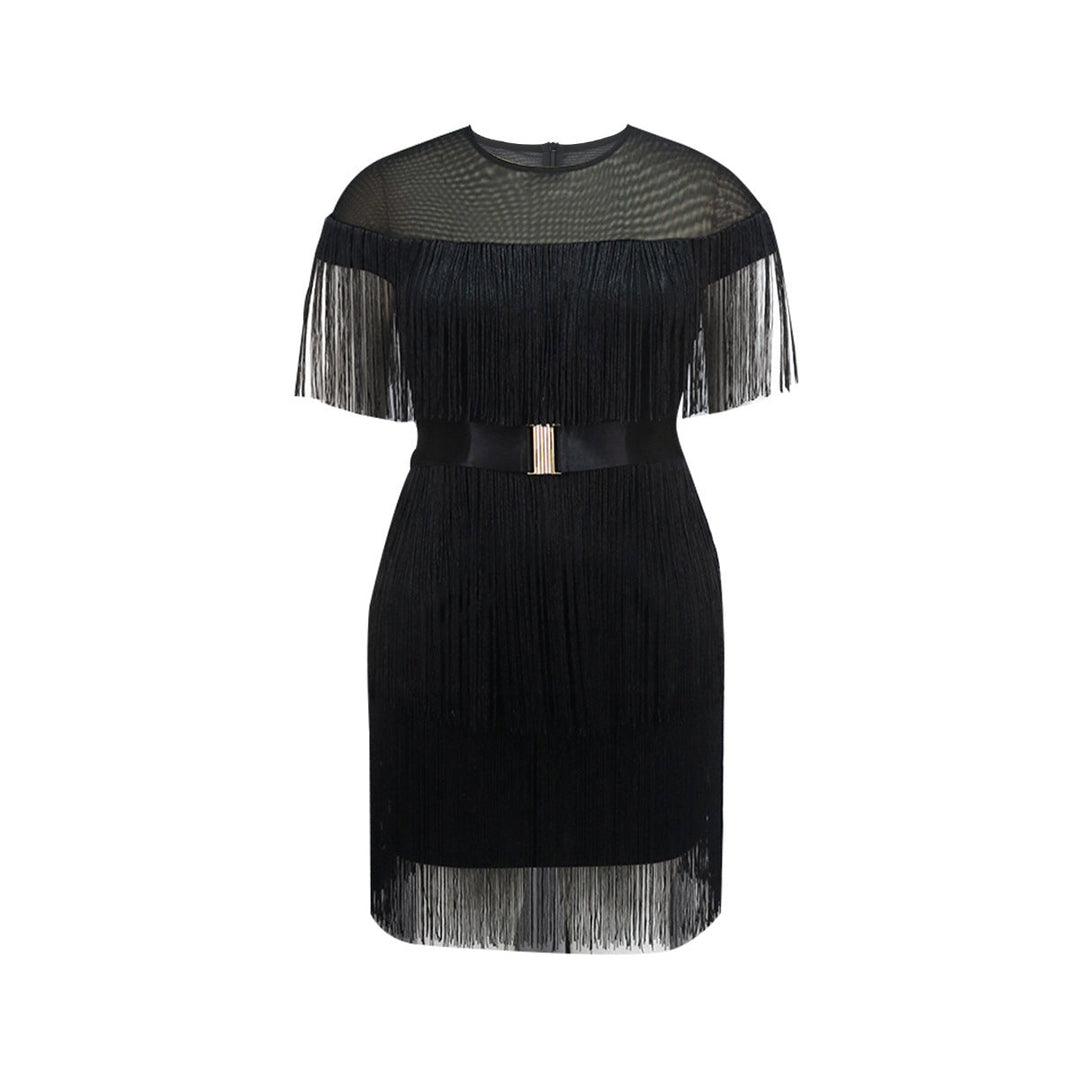 Damen Fransen Kleid mit elegantem Taillengürtel Drune