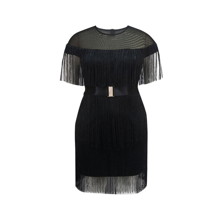 Damen Fransen Kleid mit elegantem Taillengürtel Drune