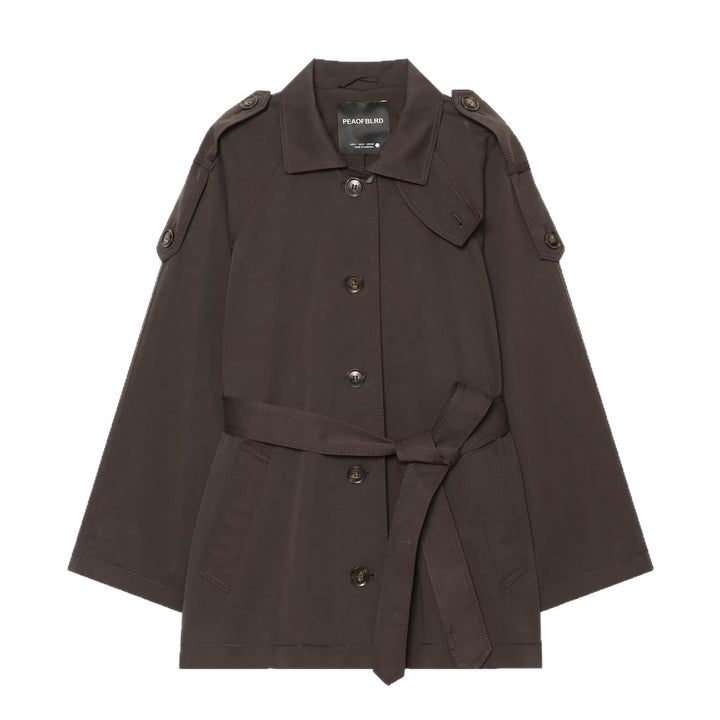 Damen Kurzer Cape‑Trench mit Bindegürtel und Epauletten Drune