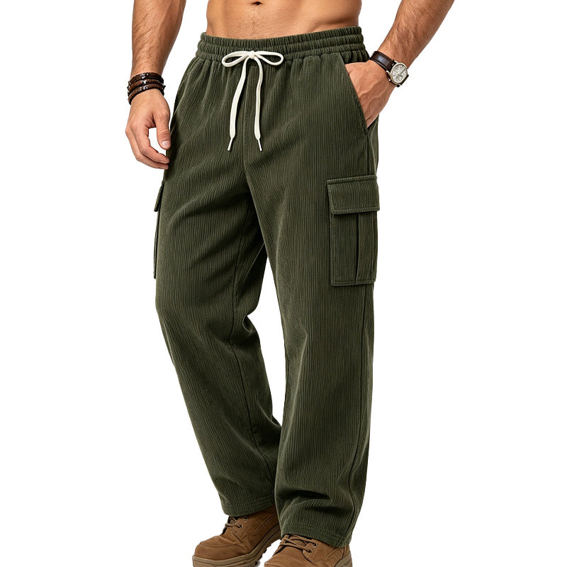 Herren Lässige Cord-Cargo-Hose mit elastischem Bund und Kordelzug Drune