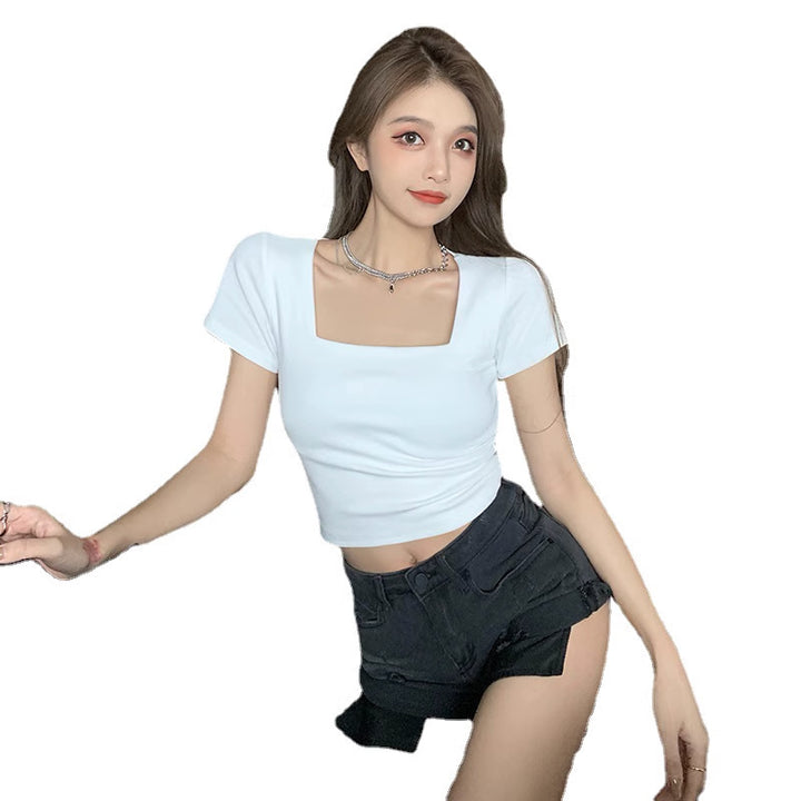 Damen Cropped T-Shirt mit modernem quadratischen Ausschnitt und figurbetontem Schnitt