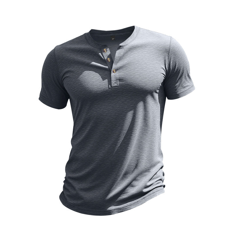 Herren Kurzarm-Henley-T-Shirt aus weicher Baumwolle mit dekorativer Knopfleiste Drune