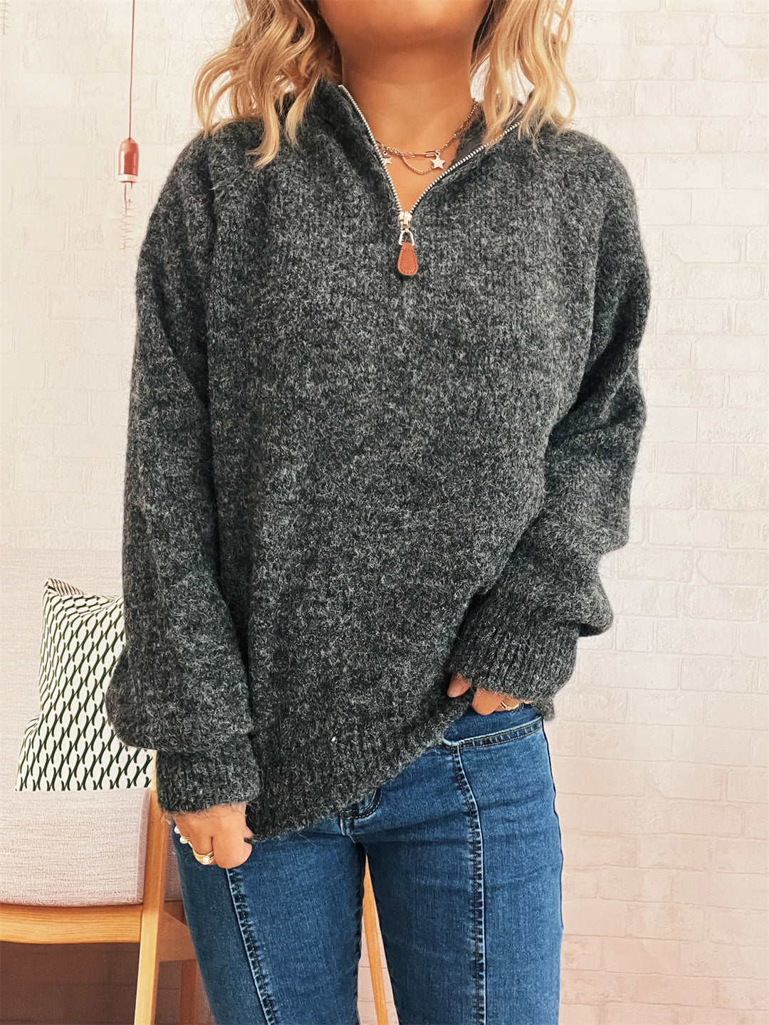 Damen Pullover mit Kapuze und Reißverschluss Drune
