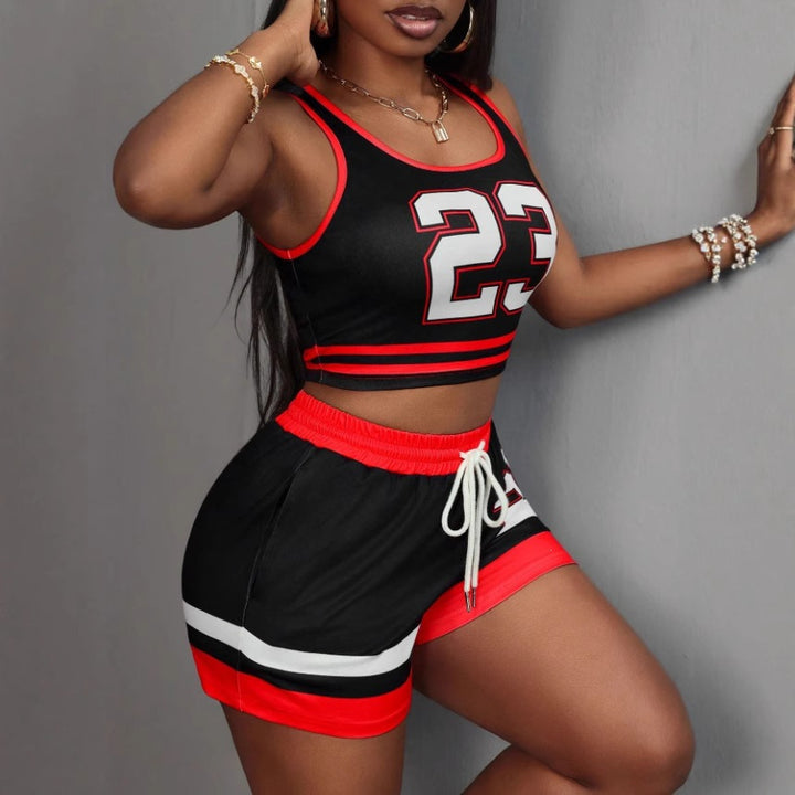 Damen Sportliches Freizeit-Outfit mit Crop-Top und Shorts Drune